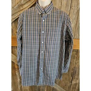 Wrinkle fighter relaxed fit long sleeve Duluth button up blue plaid LT L TALL ^